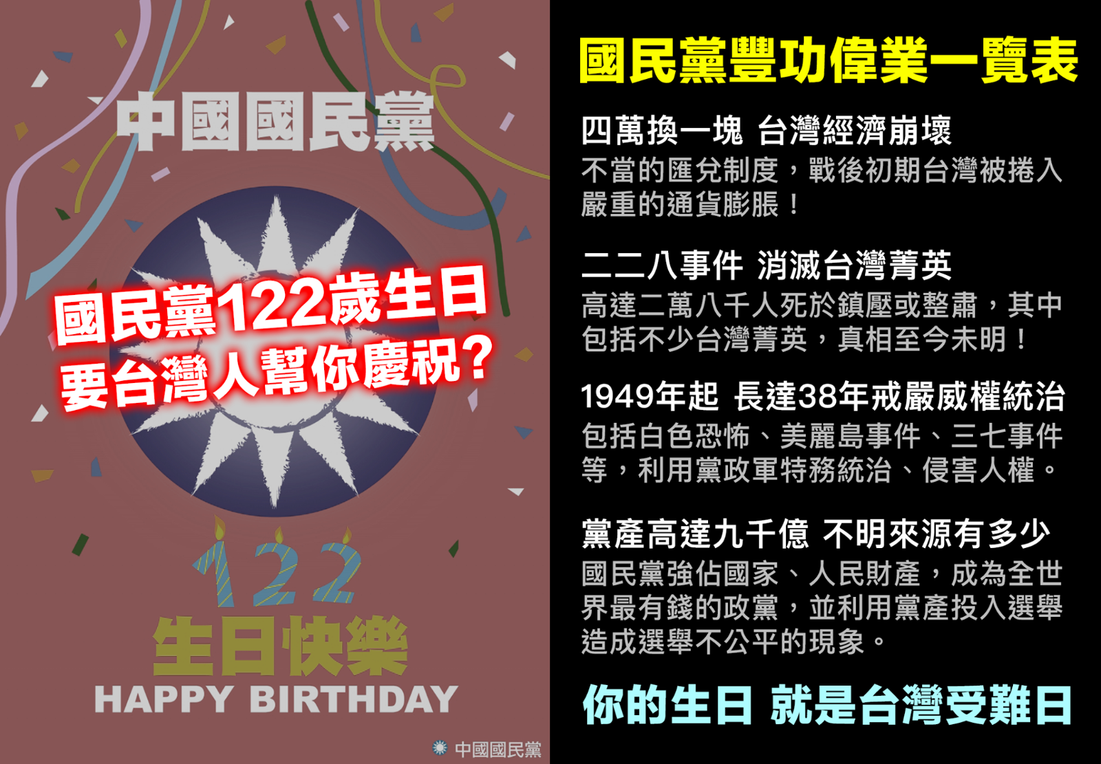 國民黨生日就是台灣受難日